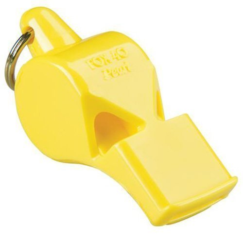 Closeup of a yellow Fox 40 Pearl Whistle